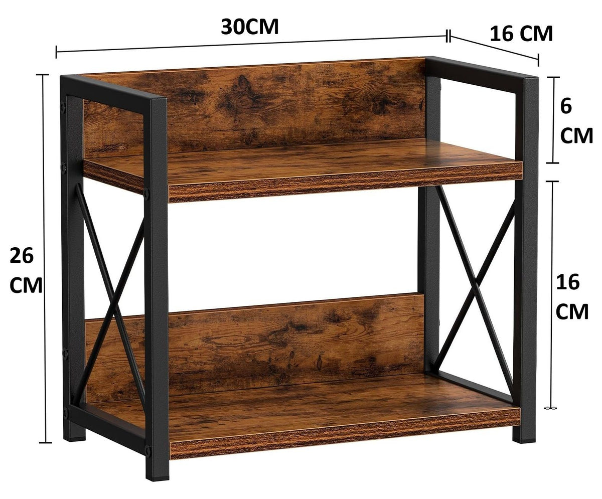 CARLA HOME 2-Tier Countertop Shelf Organizer Rustic Wood Kitchen Spice Rack for Storage, Condiments & Cabinet Organization