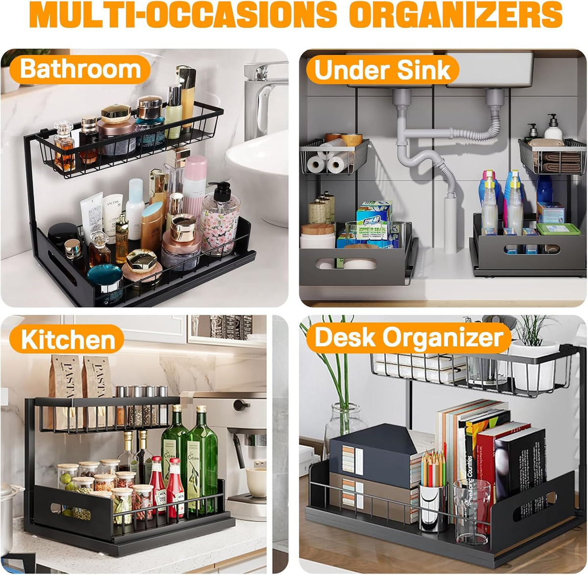 CARLA HOME 2 Pack Under Sink Organiser with Sliding Drawers for Kitchen & Bathroom