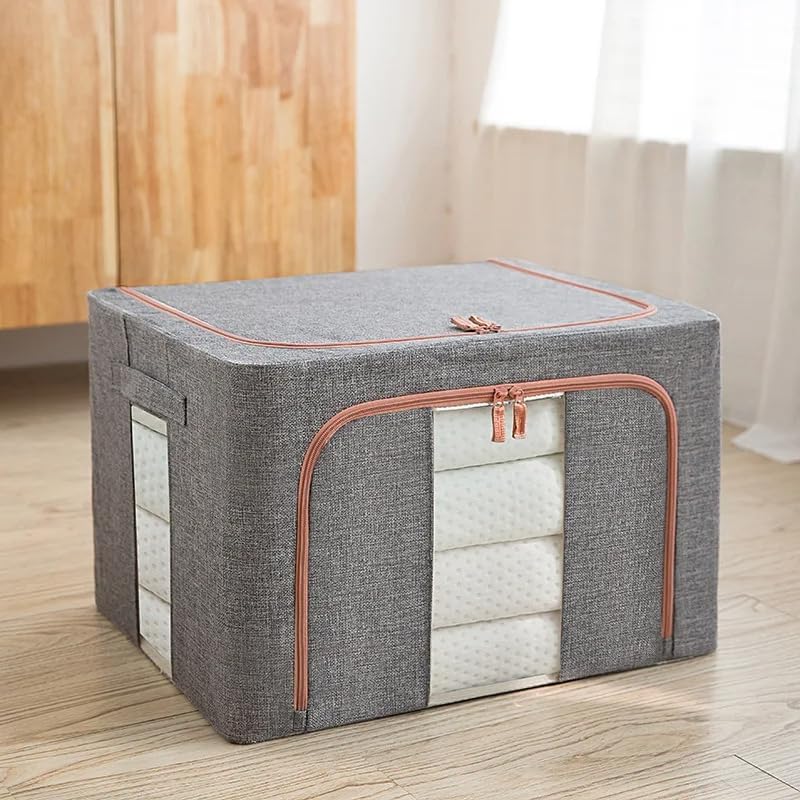 CARLA HOME 3 pack Large Clothes Storage Bins with Lids for Clothing, Bedding, Blankets, Toys (66L capacity - Grey)