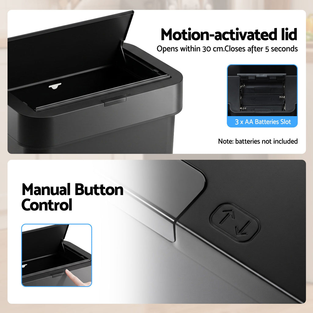 Artiss Rubbish Bin 50L Sensor Kitchen Automatic Motion Plastic Touchless Black